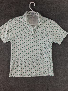 Vintage Leon Levin Polo Shirt Womens Medium White Polka Dot Golf